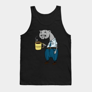 Tired cat office worker and coffee Tank Top
